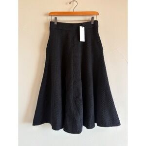 Adam Lippes Black Brushed Cashmere Silk Herringbone Circle Skirt with Flaw S